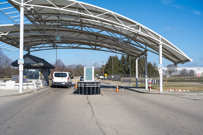 Image of the entrance to Gate 12A with the new lights indicating if the lane is open or closed.