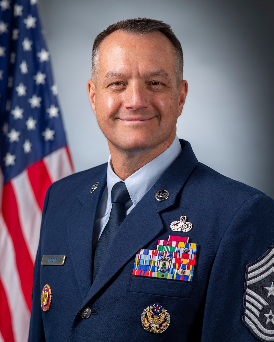 Official photo of Chief Master Sgt Joshua A. Moore, command chief, Air National Guard