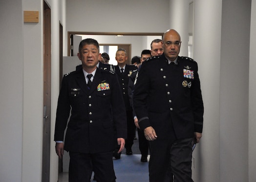  U.S. Space Force Lt. Gen. David N. Miller Jr., right, commander of U.S. Space Operations Command (SpOC), speaks with members of the Japanese Air Self-Defense Force’s Space Operations Group at Fuchu Air Base, Japan, Feb. 10, 2025.