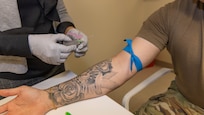 Ms. Diana Evans, assessor, TBI Center of Excellence, draws blood from U.S. Army Sgt. Brenden Lopez, participant, Walter Reed Army Institute of Research (WRAIR)-West, as part of a study on brain health and PTSD at the Intrepid Spirit Center, Joint Base Lewis-McChord, Washington, September 30, 2024. The study, which is a collaboration between WRAIR-West and the University of Pittsburgh’s Concussion Research Lab, aims to understand occupation-related chronic repeated head injury (RHI) exposure and brain health, as well as to identify prognostic biological and clinical markers of chronic repetitive mild traumatic brain injury (mTBI) and military occupational specialty (MOS)-related RHI exposure.
(U.S. Army photo by Christopher Nititham and Hannah Covington/RELEASED)