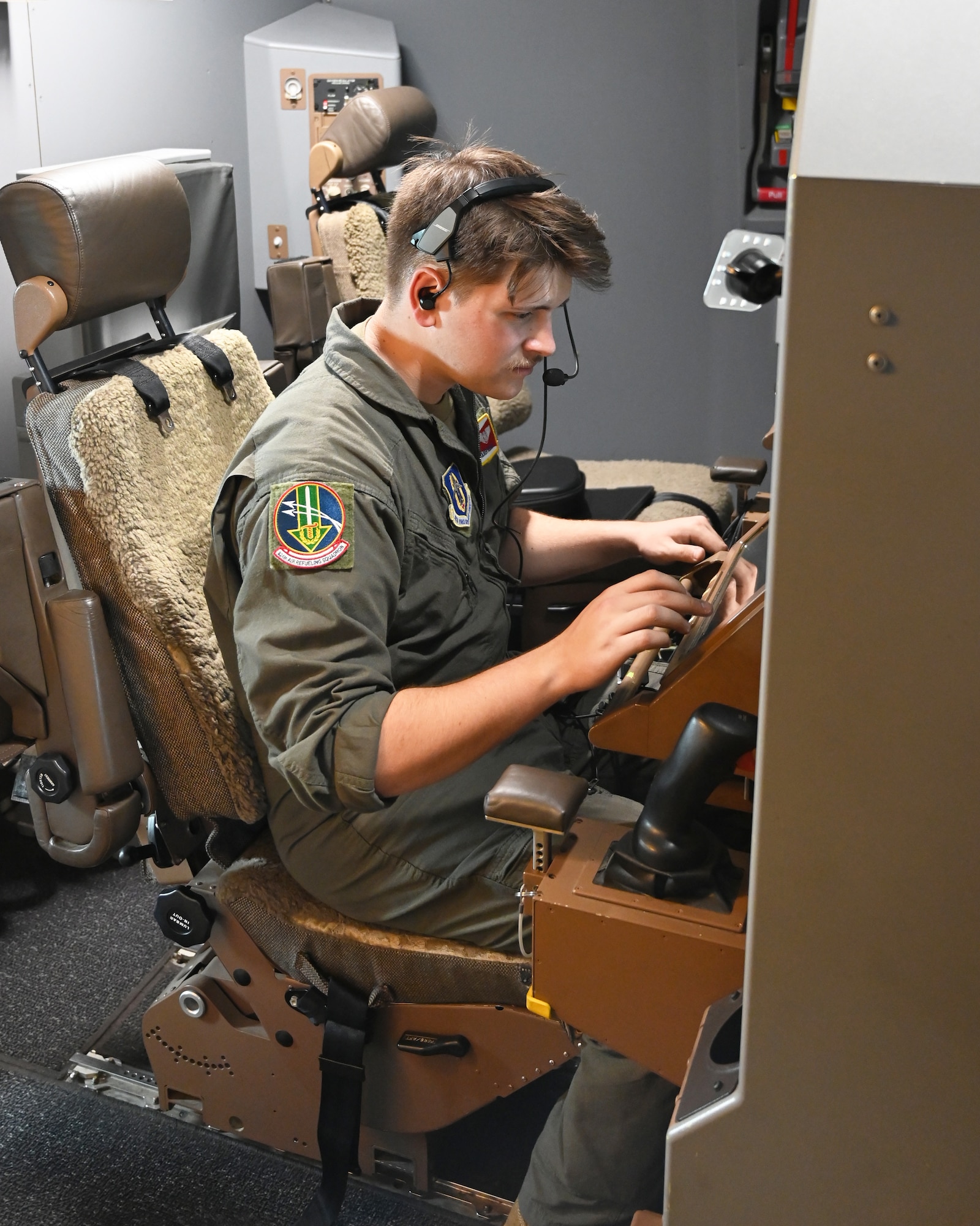Senior Airman Oliver Hughes, 924th Air Refueling Squadron KC-46A Pegasus boom operator, prepares for takeoff on the first day of Exercise Cope North 2025 (CN25), Feb. 5, 2025.