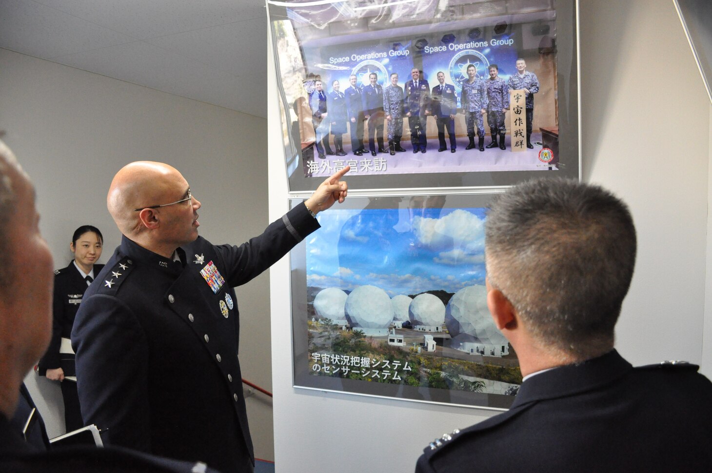 U.S. Space Force Lt. Gen. David N. Miller Jr., commander of U.S. Space Operations Command (SpOC), speaks with members of the Japanese Air Self-Defense Force’s Space Operations Group at Fuchu Air Base, Japan, Feb. 10, 2025.
