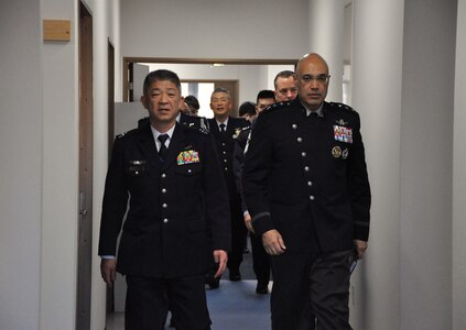 U.S. Space Force Lt. Gen. David N. Miller Jr., right, commander of U.S. Space Operations Command (SpOC), speaks with members of the Japanese Air Self-Defense Force’s Space Operations Group at Fuchu Air Base, Japan, Feb. 10, 2025.