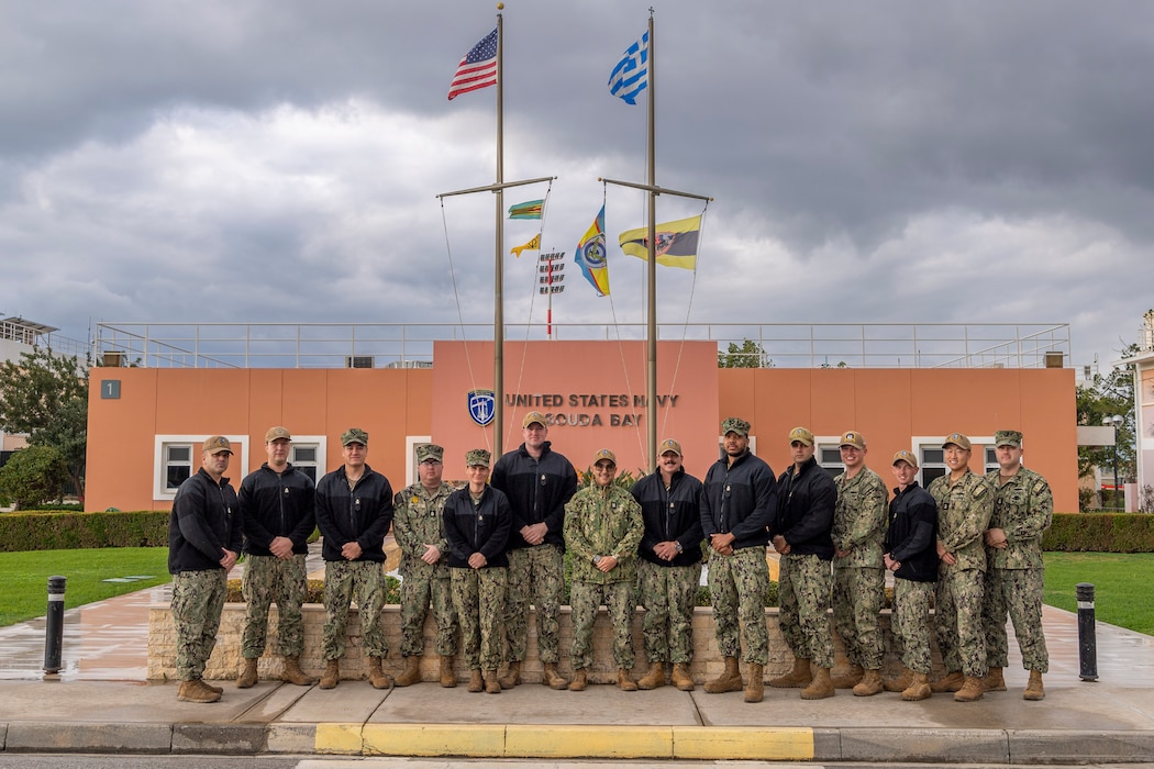 Graduates of the Chief Petty Officer Leader Development Course (CPOLDC) pose for a group photo, after completing the five-day course on Feb. 7, 2025, onboard NSA Souda Bay, Crete, Greece.