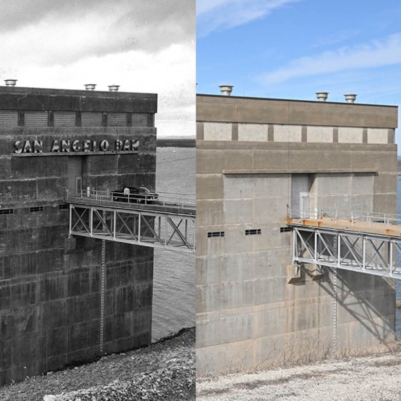 The outlet works of O.C. Fisher Dam and Lake are one of the main features of the lake. Originally authorized by the Flood Control Act of 1941 and named San Angelo Dam and Reservoir, it was renamed to San Angelo Lake in 1967, and later to its current name in 1975. (Illustration by Pat Adelmann)
