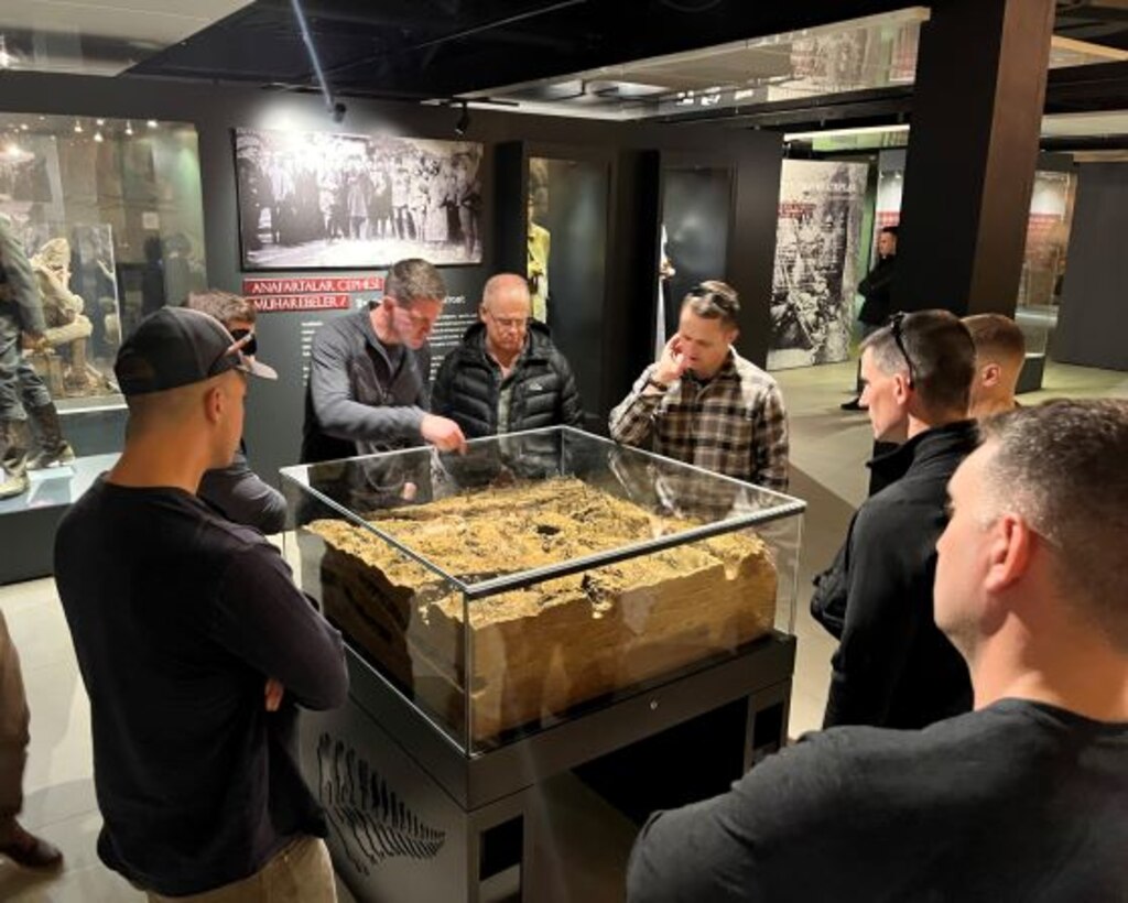 SAW European Staff Ride:  SAW students and faculty explore an exhibit depicting opposing Ottoman and ANZAC trench lines during April-December 1015 at the Canakkale War Museum.
