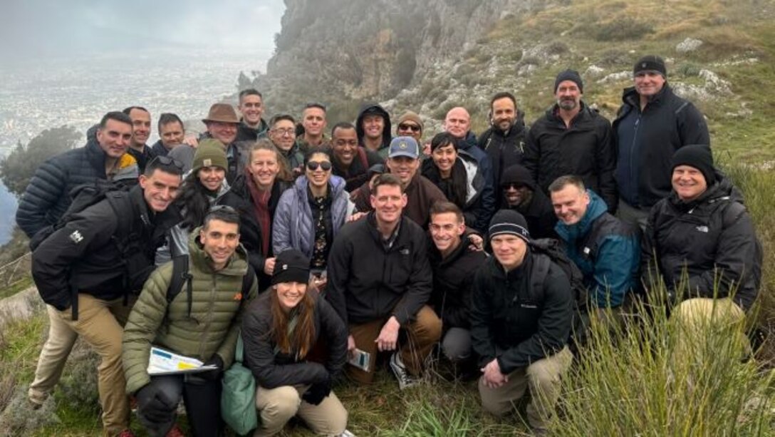 SAW European Staff Ride:  5915:  The SAW class poses in Chiunzi Pass, key terrain on the Allied left flank seized by the US Ranger Force in support of Operation AVALANCHE in Sept 1943.