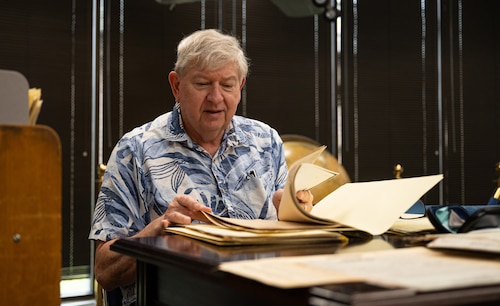 Retired U.S. Air Force Maj. James Tippins, does research at the Air Force Historical Research Agency on Maxwell Air Force Base, Alabama, Feb. 12, 2025.