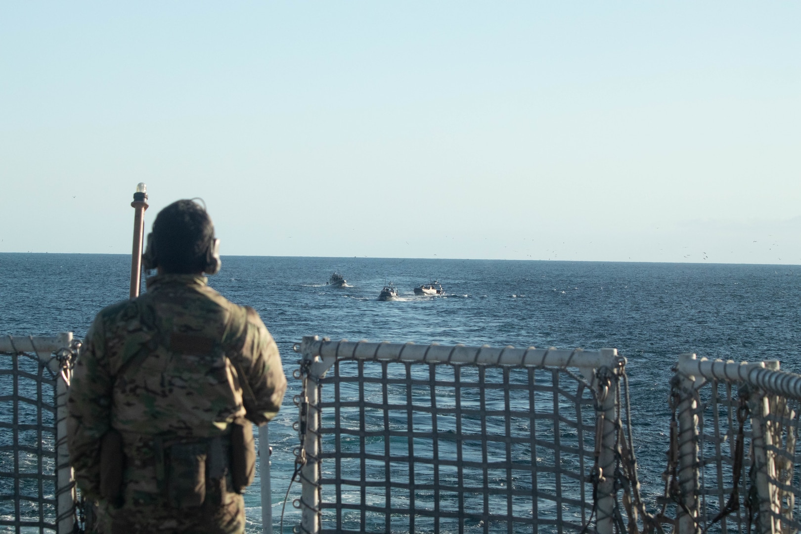 Coast Guard Maritime Security Response Team – West servicemembers conduct joint training with U.S. Coast Guard Cutter Active (WMEC 618) crews operating in the Pacific Ocean, Jan. 31, 2025. The Active retuned to its Port Angeles, Washington, homeport after conducting a 65-day law enforcement patrol spanning more than 5,500 nautical miles off the coast of California. (U.S. Coast Guard photo by Petty Officer 2nd Class Brenton Kludt.)