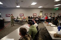 U.S. Navy Chief Petty Officer Damage Controlman Chase Hunter, Joint Task Force Civil Support Chemical, Biological, Radiological, Nuclear safety officer, briefs U.S. Army Soldiers assigned to the 172nd Chemical Company, 2nd Chemical Battalion, 48th Chemical Brigade, 20th Chemical, Biological, Radiological, Nuclear, Explosives Command, Fort Riley, Kansas, Feb. 8, 2025, at Camp Talega, Calif. Soldiers of the 172nd Chemical Co., along with other Department of Defense assets, are supporting Federal Emergency Management Agency and the Environmental Protection Agency wildfire hazardous waste cleanup operations around the Los Angeles County area in California as part of U.S. Northern Command’s assigned Defense Support of Civil Authorities. At the request of the FEMA, NORTHCOM deployed approximately 170 active-duty personnel to assist EPA led teams with cleanup of wildfire hazardous waste from the Eaton and Palisades fires in California. U.S. Army North, NORTHCOM’s Joint Force Land Component Command, is overseeing the military’s support to federal and state efforts, while JTF-CS is providing on-the-ground command and control of active-duty personnel. Work to remove the hazardous materials is phase 1 of the federal cleanup response to ensure the safety of the residents by preventing these materials from being released into the environment.