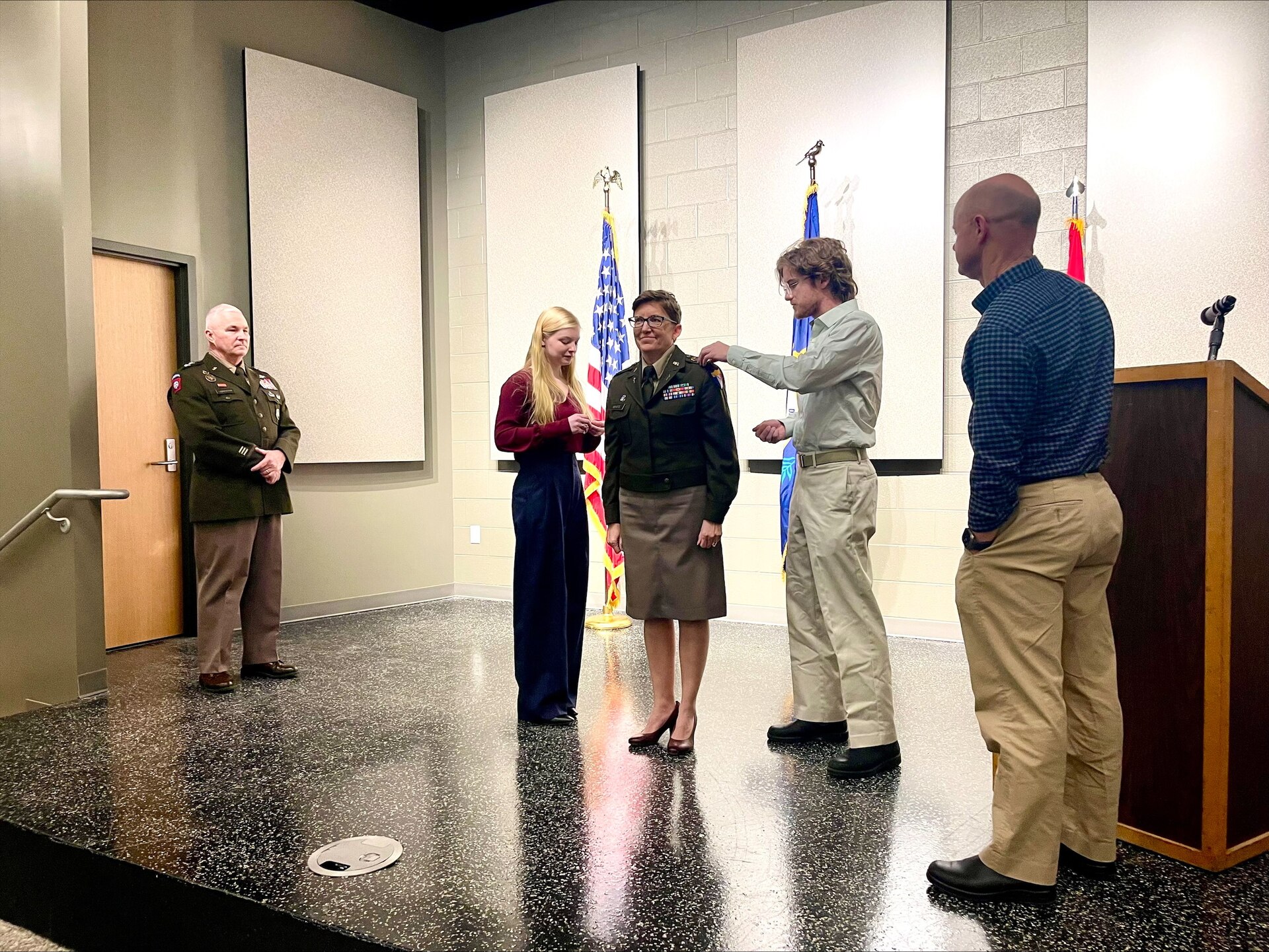 Maj. Gen. Haldane B. Lamberton, Kentucky Adjutant General speaks about Chaplain (Col.) Angela White, Kentucky's new state chaplain, during her promotion ceremony at the Wellman Armory auditorium on Boone National Guard Center Jan. 26.