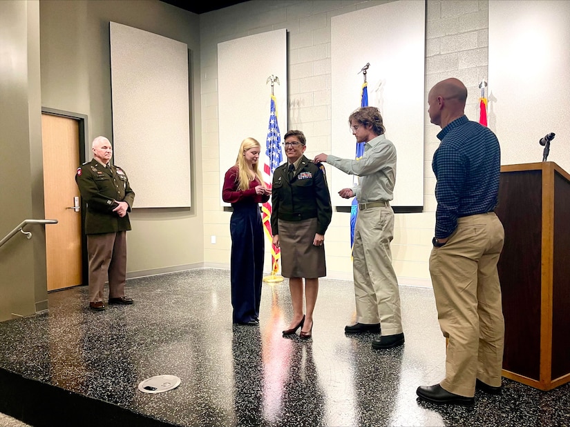 Maj. Gen. Haldane B. Lamberton, Kentucky Adjutant General speaks about Chaplain (Col.) Angela White, Kentucky's new state chaplain, during her promotion ceremony at the Wellman Armory auditorium on Boone National Guard Center Jan. 26.