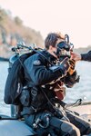 A U.S. Navy explosive ordnance disposal (EOD) technician assigned to EOD Mobile Unit 8 prepares to dive during an expeditionary mine countermeasure (ExMCM) drill during exercise Arctic Specialist in Kristiansand, Norway, Feb. 7, 2025.