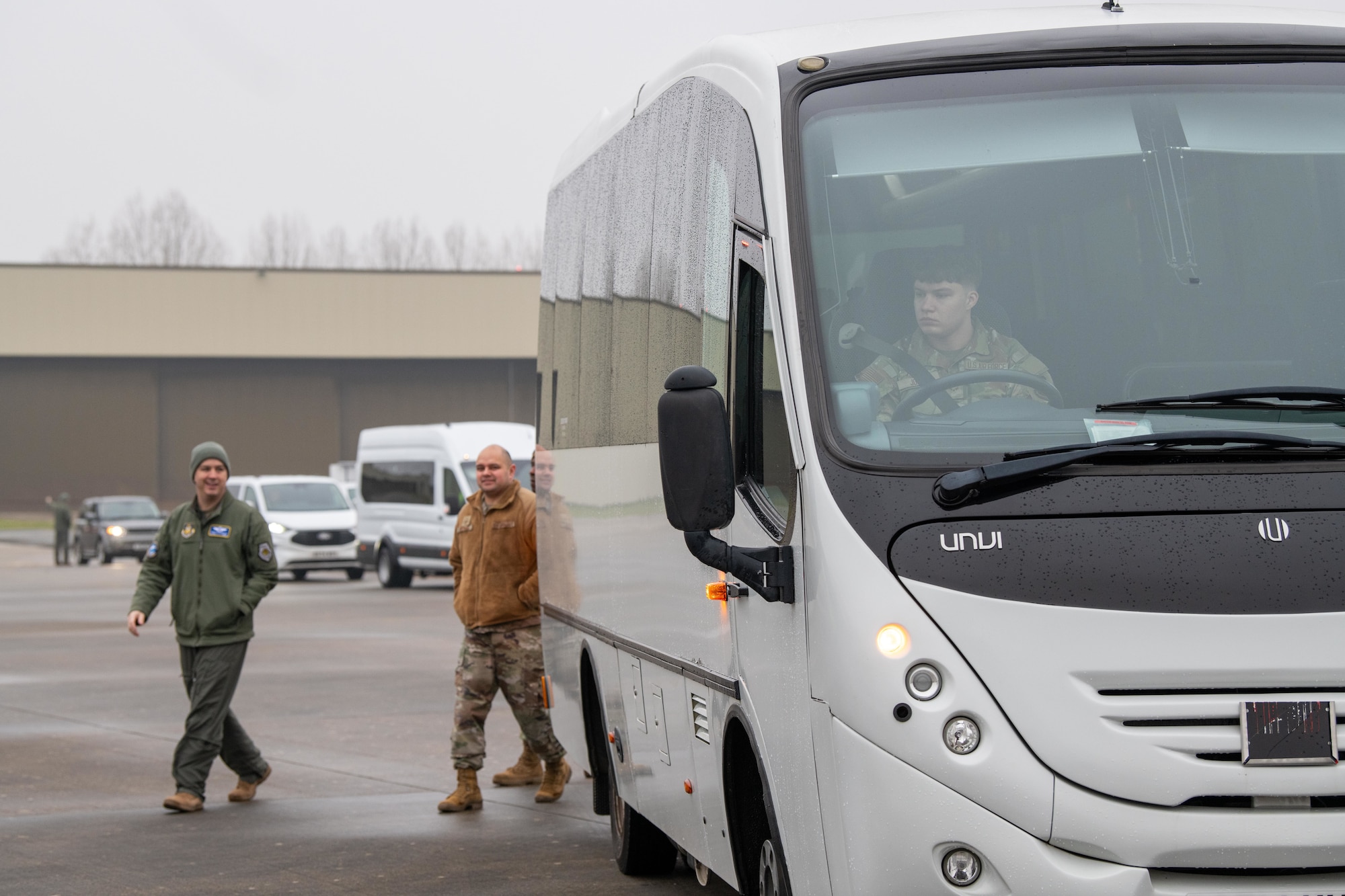 Bus driver waits for passengers