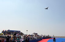 A U.S. Air Force B-1B Lancer assigned to the 34th Expeditionary Bomb Squadron, Ellsworth Air Force Base, S.D, executes a flyover during the Aero India 2025 air show at Yelahanka Air Force Station, Bengaluru, India, Feb. 13, 2025.