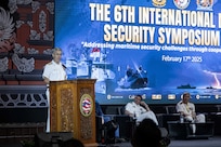 BALI, Indonesia (Feb. 17, 2025) - Adm. Steve Koehler, commander, U.S. Pacific Fleet, delivers remarks during the 6th International Maritime Security Symposium (IMSS), held in conjunction with Multilateral Naval Exercise Komodo (MNEK) 2025, in Bali, Indonesia, Feb. 17. The IMSS is the largest international symposium event organized by the Indonesian Navy that brings naval leaders from around the world to discuss the latest maritime issues. (U.S. Navy photo by Mass Communication Specialist 1st Class Caroline H. Lui)