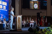 BALI, Indonesia (Feb. 17, 2025) - Adm. Steve Koehler, commander, U.S. Pacific Fleet, delivers remarks during the 6th International Maritime Security Symposium (IMSS), held in conjunction with Multilateral Naval Exercise Komodo (MNEK) 2025, in Bali, Indonesia, Feb. 17. The IMSS is the largest international symposium event organized by the Indonesian Navy that brings naval leaders from around the world to discuss the latest maritime issues. (U.S. Navy photo by Mass Communication Specialist 1st Class Caroline H. Lui)