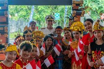 BALI, Indonesia (Feb. 16, 2025) - Adm. Steve Koehler, commander, U.S. Pacific Fleet, center, poses for a photo with members of the Indonesian welcoming party before the opening ceremony of Multilateral Naval Exercise Komodo (MNEK) 2025 in Bali, Indonesia, Feb. 16. Hosted by the Indonesian Navy, MNEK 2025 is an international, joint exercise taking place in the vicinity of Bali, Indonesia, emphasizing multilateral maritime cooperation and disaster response. (U.S. Navy photo by Mass Communication Specialist 1st Class Caroline H. Lui)