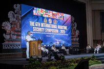 BALI, Indonesia (Feb. 17, 2025) - Adm. Steve Koehler, commander, U.S. Pacific Fleet, delivers remarks during the 6th International Maritime Security Symposium (IMSS), held in conjunction with Multilateral Naval Exercise Komodo (MNEK) 2025, in Bali, Indonesia, Feb. 17. The IMSS is the largest international symposium event organized by the Indonesian Navy that brings naval leaders from around the world to discuss the latest maritime issues. (U.S. Navy photo by Mass Communication Specialist 1st Class Caroline H. Lui)