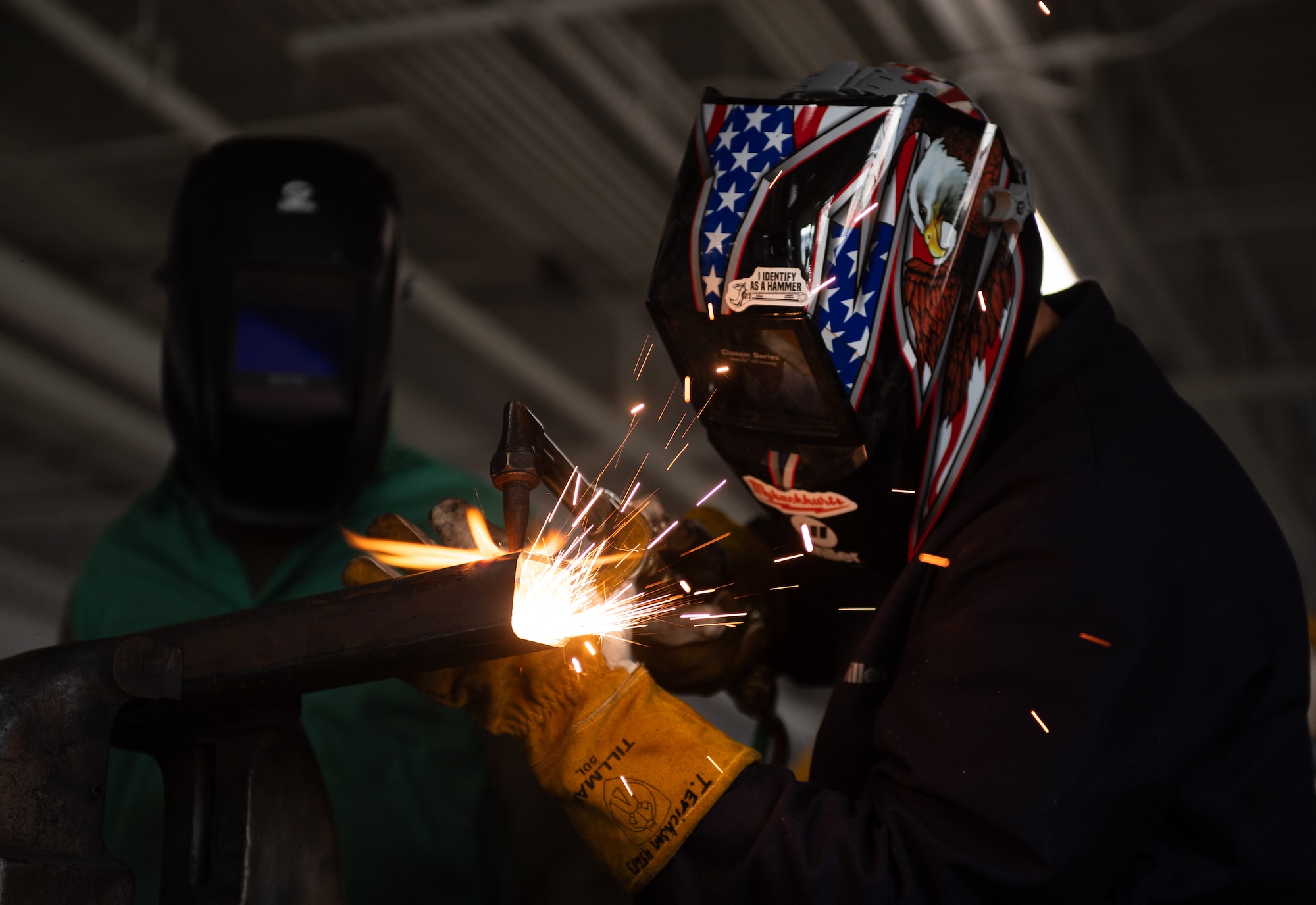 U.S. Air Force Staff Sgt. Tyler Erickson, 512th Maintenance Squadron aircraft metals technician, heats a metal base at Dover Air Force Base, Delaware, Nov. 7, 2024. The metals technology section is part of the fabrication flight within the 436th MXS that repairs and fabricates C-5M Super Galaxy and C-17 Globemaster III aircraft parts. (U.S. Air Force photo by Airman 1st Class Liberty Matthews)