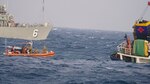Coast Guard team from the fast-response cutter USCGC Clarence Sutphin, Jr. (WPC 1147) rescue seven mariners as their vessel slowly sinks in the Central Arabian Gulf, Feb. 18.