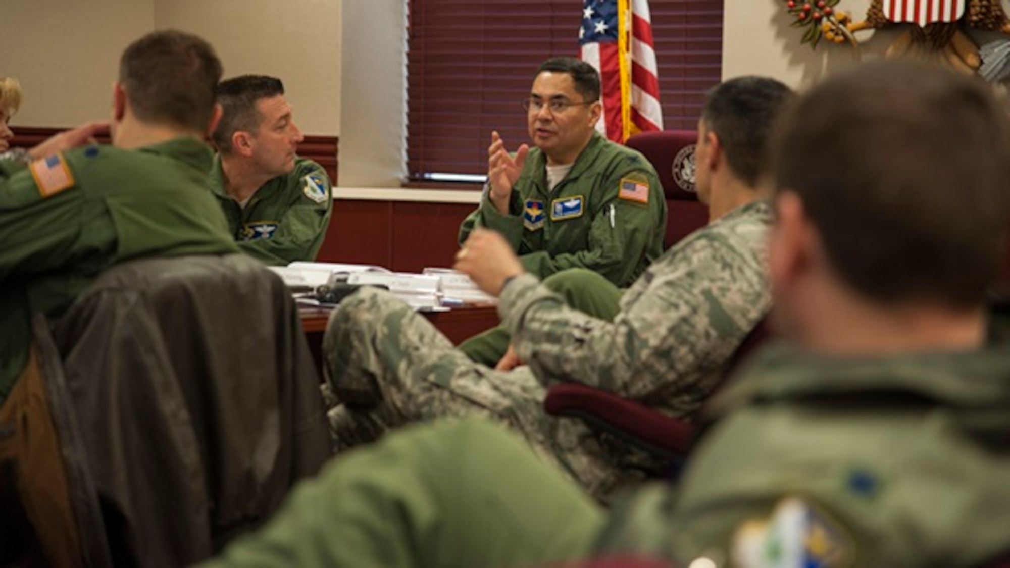 Col. David Rodriguez, 19th Air Force vice commander, speaks at a round table discussion with wing leadership at Laughlin Air Force Base