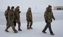 Team Minot leadership walk with U.S. Air Force Gen. Jim Slife, Air Force vice chief of staff (VCSAF), during a base
visit at Minot Air Force Base, North Dakota, Feb. 15, 2025. Slife visited Minot AFB to discuss improvements to
the base including the missile alert facilities, renovation of all 150 existing launch facilities in North Dakota, launch centers, utility corridors and communications towers. (U.S. Air Force photo by Airman 1st Class Wesley Davies)