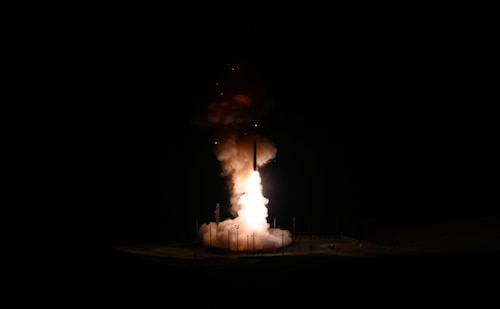 A missile is launched out of the ground.