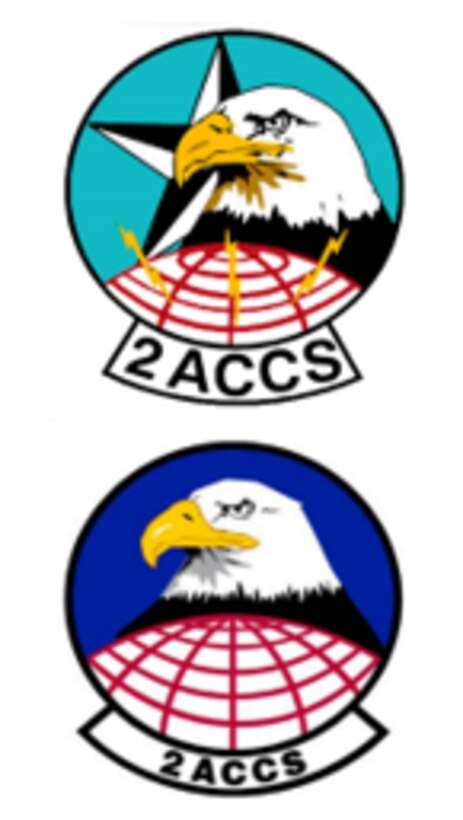 2d Airborne Command and Control Squadron emblem before and after the McPeak Heraldry Review.