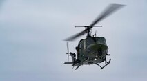 A UH-1N Iroquois assigned to the 54th Helicopter Squadron lands at a training site at Minot Air Force Base, North Dakota, Feb. 7, 2025. Since the 1950s, the UH-1 “Huey” has been used by the Department of Defense with widespread use during the Vietnam War. (U.S. Air Force photo by Senior Airman Alyssa Bankston)