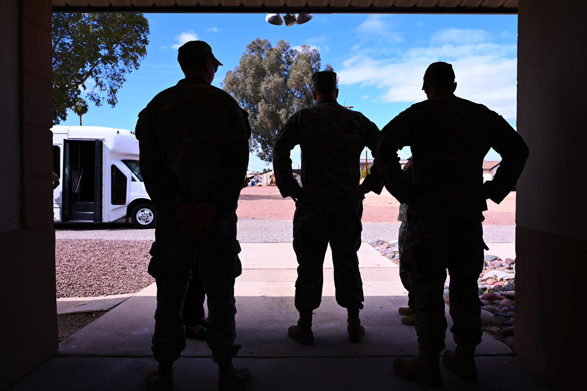 U.S. Air Force Brig. Gen. Patrick Miller, Air Force Civil Engineer Center commander and support staff, tours housing facilities at Davis-Monthan Air Force Base, Arizona, Feb. 12, 2025. The leadership visit was part of an initiative to increase the presence, communication and coordination between installations and AFCEC. (U.S. Air Force photo by Senior Airman Andrew Garavito)