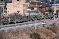 Republic of Korea Army 112th Mechanized Infantry Battalion troops and vehicles rally during a joint exercise in Hongcheon, Republic of Korea, Feb. 13, 2025.