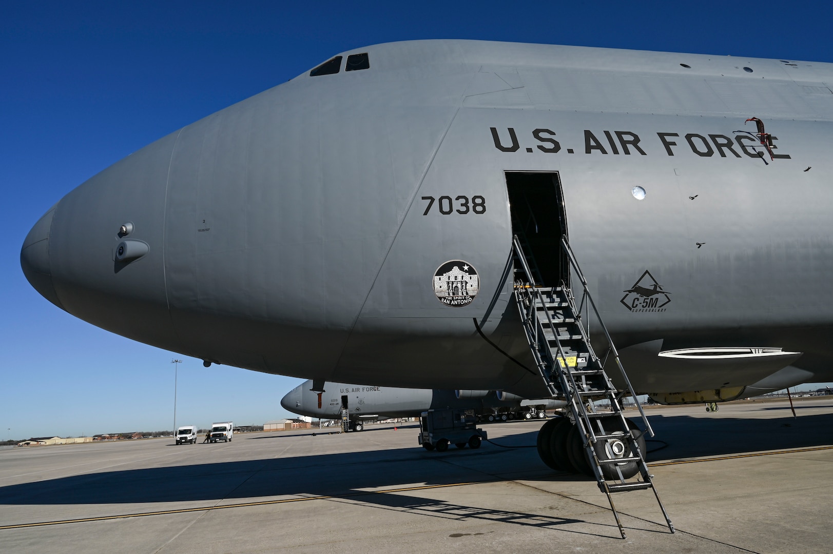 A 433rd Airlift Wing C-5M Super Galaxy now features a new logo installed Feb. 1, 2025, at Joint Base San Antonio-Lackland, Texas.