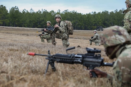 Soldiers of the 256th Infantry Brigade Combat Team conduct a live-fire training exercise during pre-mobilization annual training at the Louisiana National Guard Training Center in Pineville Jan. 28, 2025. The Soldiers will mobilize to Europe and Africa later this year.