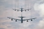 U.S. Air Force B-52 Stratofortress� fly in formation over the U.S. Central Command area of responsibility, Feb. 20, 2025. Bomber task force missions are routine deployments of long-range, strategic bombers to assure regional partners of U.S. commitments and to deter adversaries. (U.S. Air Force photo by Staff Sgt. William Rio Rosado)