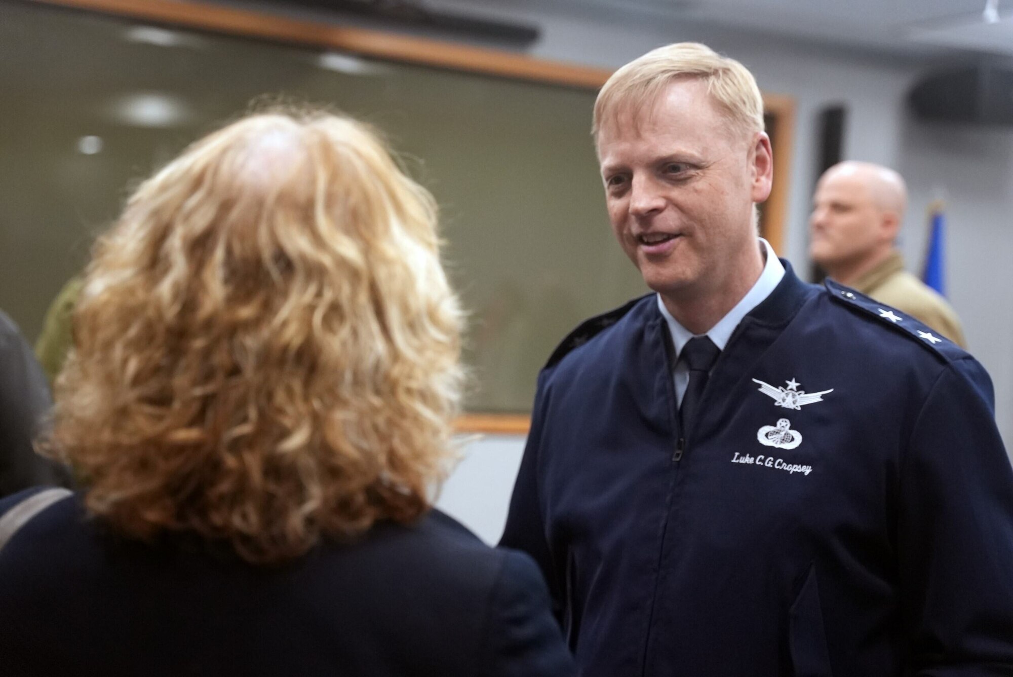 Maj Gen Luke Cropsey speaks with C3BM team member