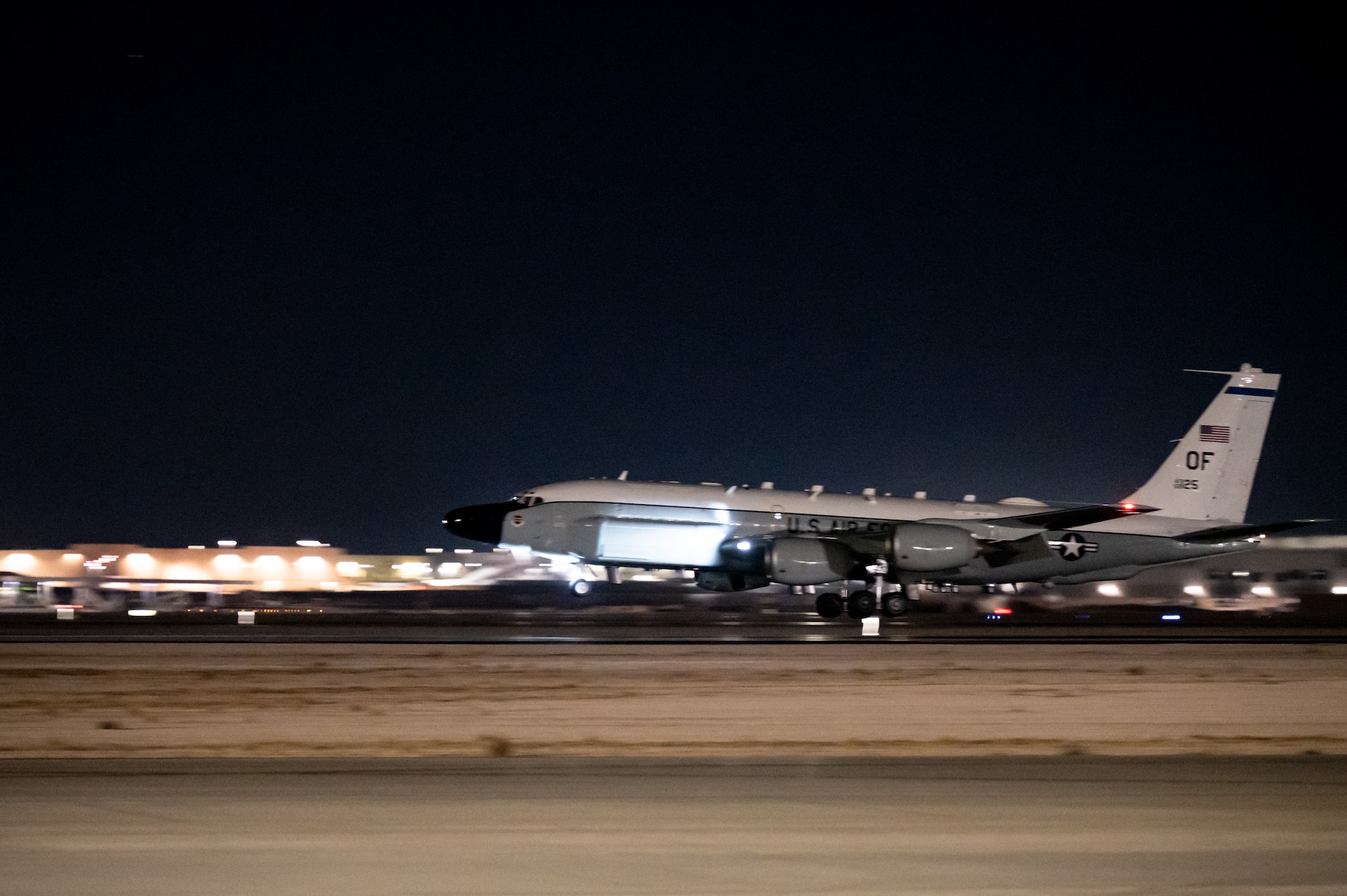 A RC-135V/W Rivet Joint lands during Red Flag 25-1 at Nellis Air Force Base, Nevada Jan. 30, 2025.