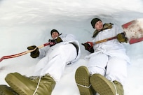 Minnesota National Guardsmen shovel out snow caves to sleep in on a mountaintop near Haltdalen, Norway, Feb. 11, 2025. The Guard members were part of NOREX, the Reciprocal Norwegian Exchange, whereby 100 Minnesota National Guardsmen and 100 Norwegian Home Guardsmen visit the opposite country to train and exchange cultural understandings.