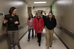 U.S.  Army Brig. Gen. (Dr.) Deydre Teyhen, director of the Defense Health Network-National Capital Region (left) and U.S. Navy CAPT (Dr.) Melissa Austin (left), director of Walter Reed National Military Medical Center (right), escort U.S. Senators Cynthia Lummis (R-WY) (third from left) and Sen. Katie Britt (R-AL) on a visit to Walter Reed on Feb. 10, 2025.