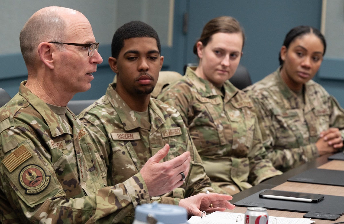 AFMC commander speaks to junior force members.