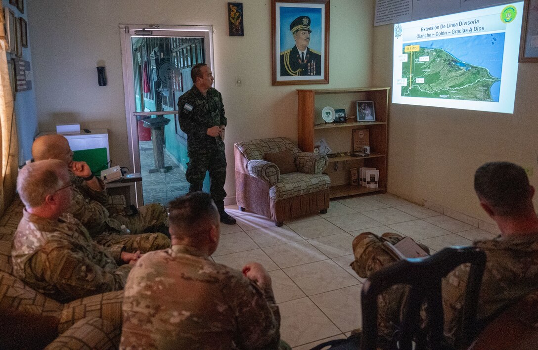 Members of the U.S. Embassy in Honduras, including representatives from the Security Cooperation Office and the Defense Attaché's Office, met with the Honduran Joint Task Force commander Feb. 13 in Gracias a Dios department. They toured a local clinic after the meeting. The group included personnel from Joint Task Force-Bravo. Such meetings and engagements are crucial to fostering information sharing in a joint operations area facing common threats and shared interests. (U.S. Air Force photo)