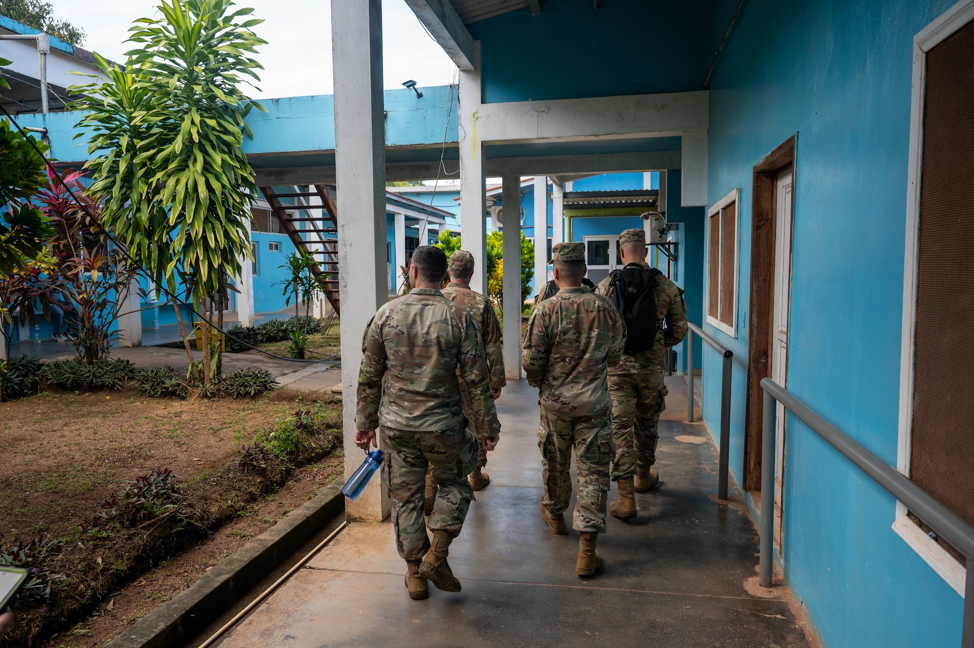 Members of the U.S. Embassy in Honduras, including representatives from the Security Cooperation Office and the Defense Attaché's Office, met with the Honduran Joint Task Force commander Feb. 13 in Gracias a Dios department. They toured a local clinic after the meeting. The group included personnel from Joint Task Force-Bravo. Such meetings and engagements are crucial to fostering information sharing in a joint operations area facing common threats and shared interests. (U.S. Air Force photo)