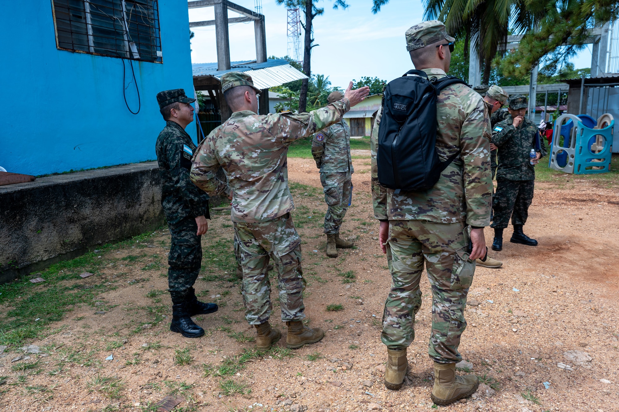 Members of the U.S. Embassy in Honduras, including representatives from the Security Cooperation Office and the Defense Attaché's Office, met with the Honduran Joint Task Force commander Feb. 13 in Gracias a Dios department. They toured a local clinic after the meeting. The group included personnel from Joint Task Force-Bravo. Such meetings and engagements are crucial to fostering information sharing in a joint operations area facing common threats and shared interests. (U.S. Air Force photo)