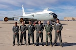 (From left to right) Foreign Liaison Officers from Colombia, Peru, Ecuador, Brazil, Argentina and Chile pose for a group photo in front of a WC-135 Constant Phoenix aircraft, Feb. 13, 2025 at Davis-Monthan Air Force Base, Arizona. FLOs serve as key representatives of their home nations’ air forces within Air Forces Southern, the air component of U.S. Southern Command. They facilitate communication, coordination, and cooperation between the U.S. and partner nations, strengthening military relationships and enhancing regional security efforts. (U.S. Air Force Photo by Tech. Sgt. Rachel Maxwell)