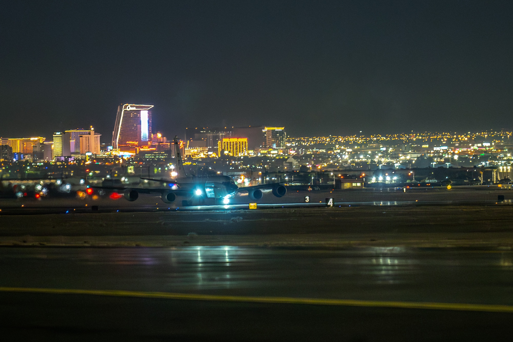 A RC-135V/W Rivet Joint takes off during Red Flag 25-1 at Nellis Air Force Base, Nevada Jan. 29, 2025.