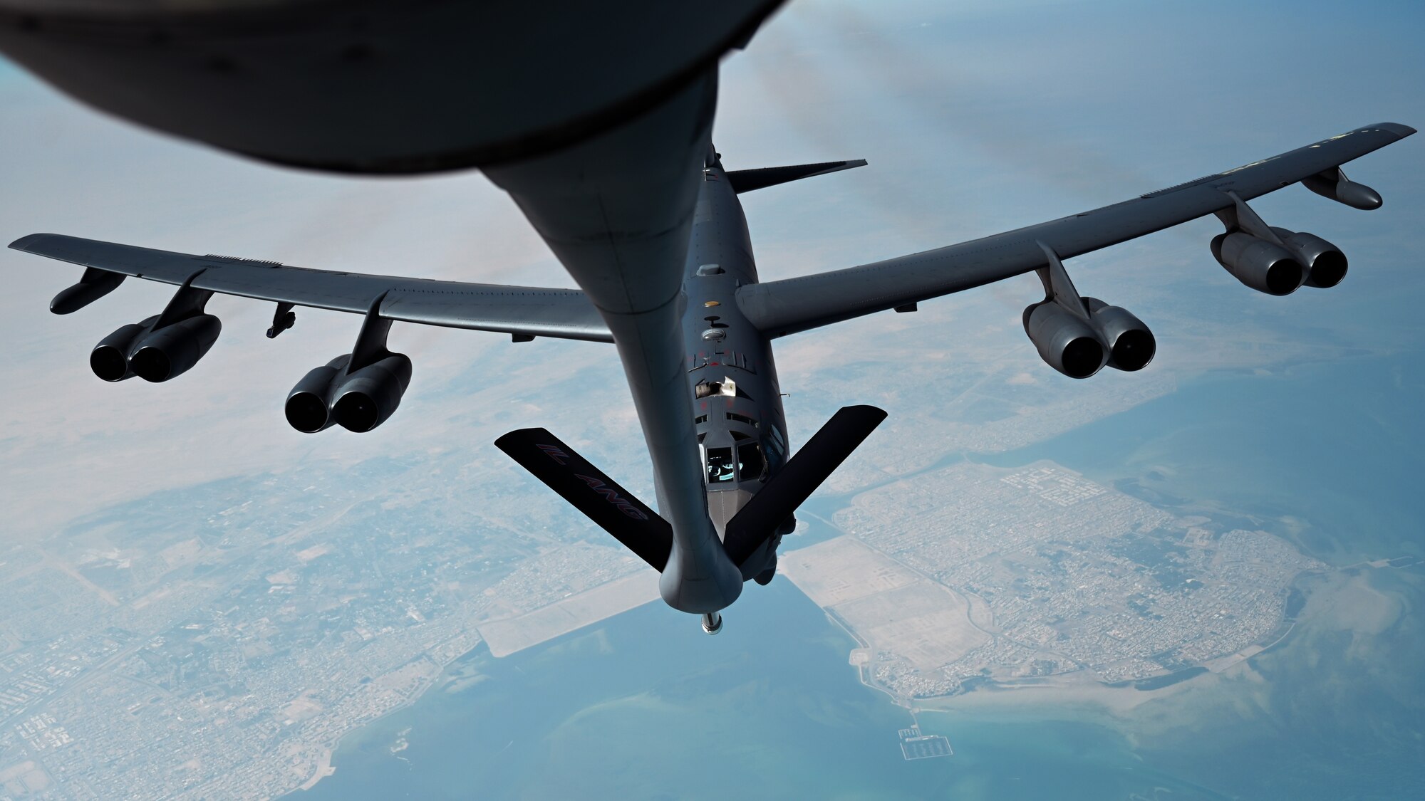 Aircraft soar in the air.