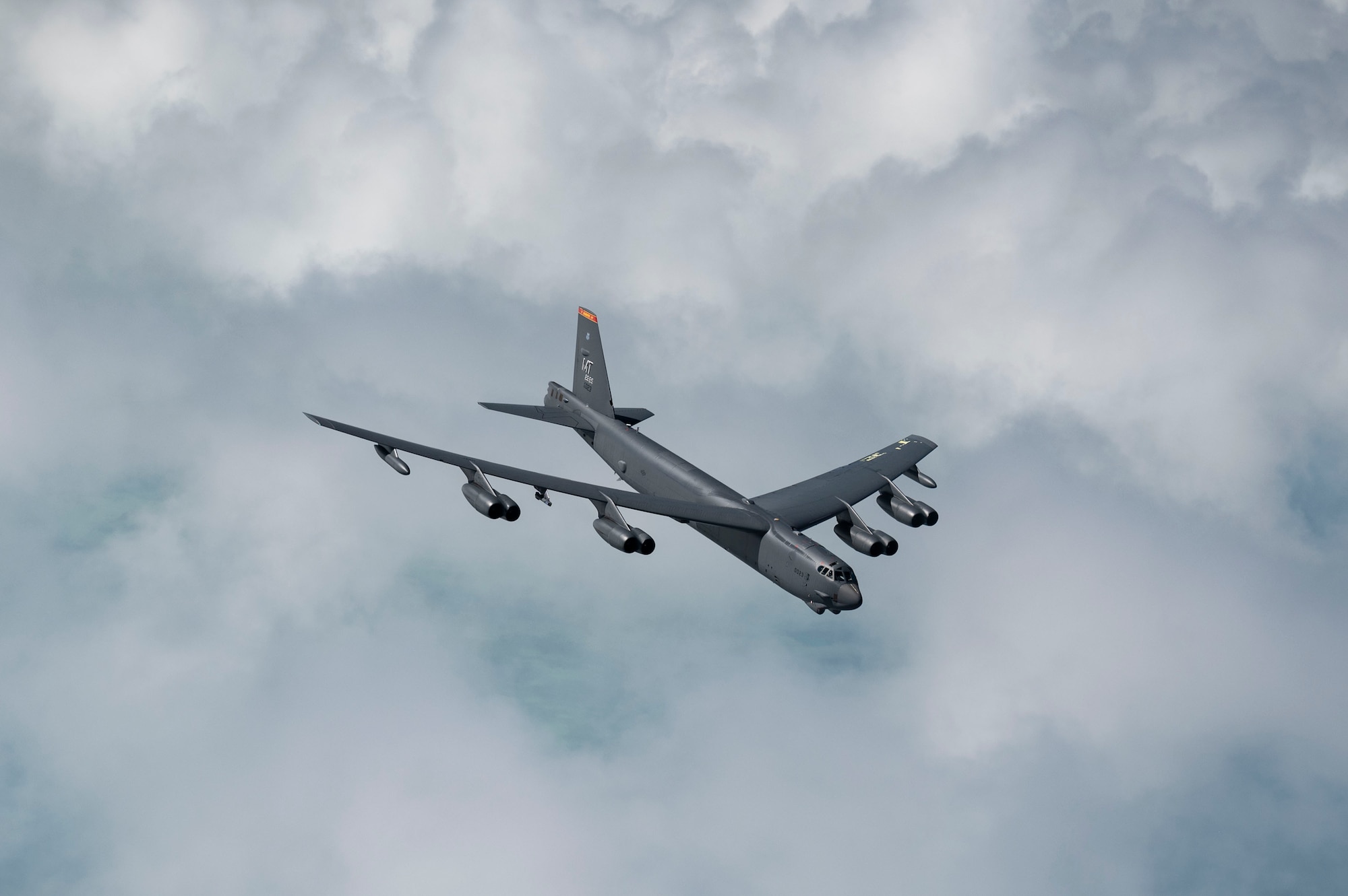 An aircraft soar in the air.