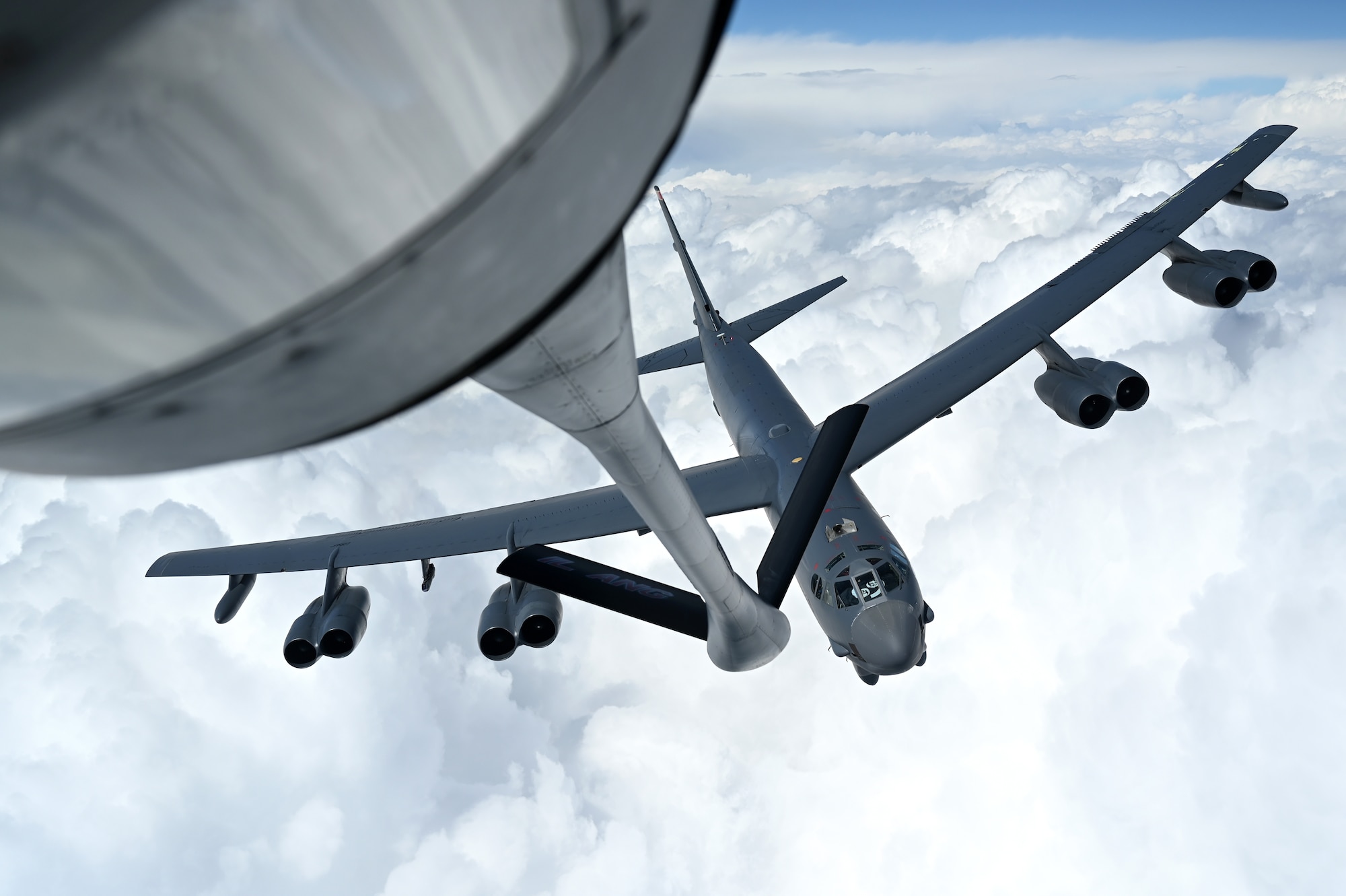 Aircraft soar in the air.