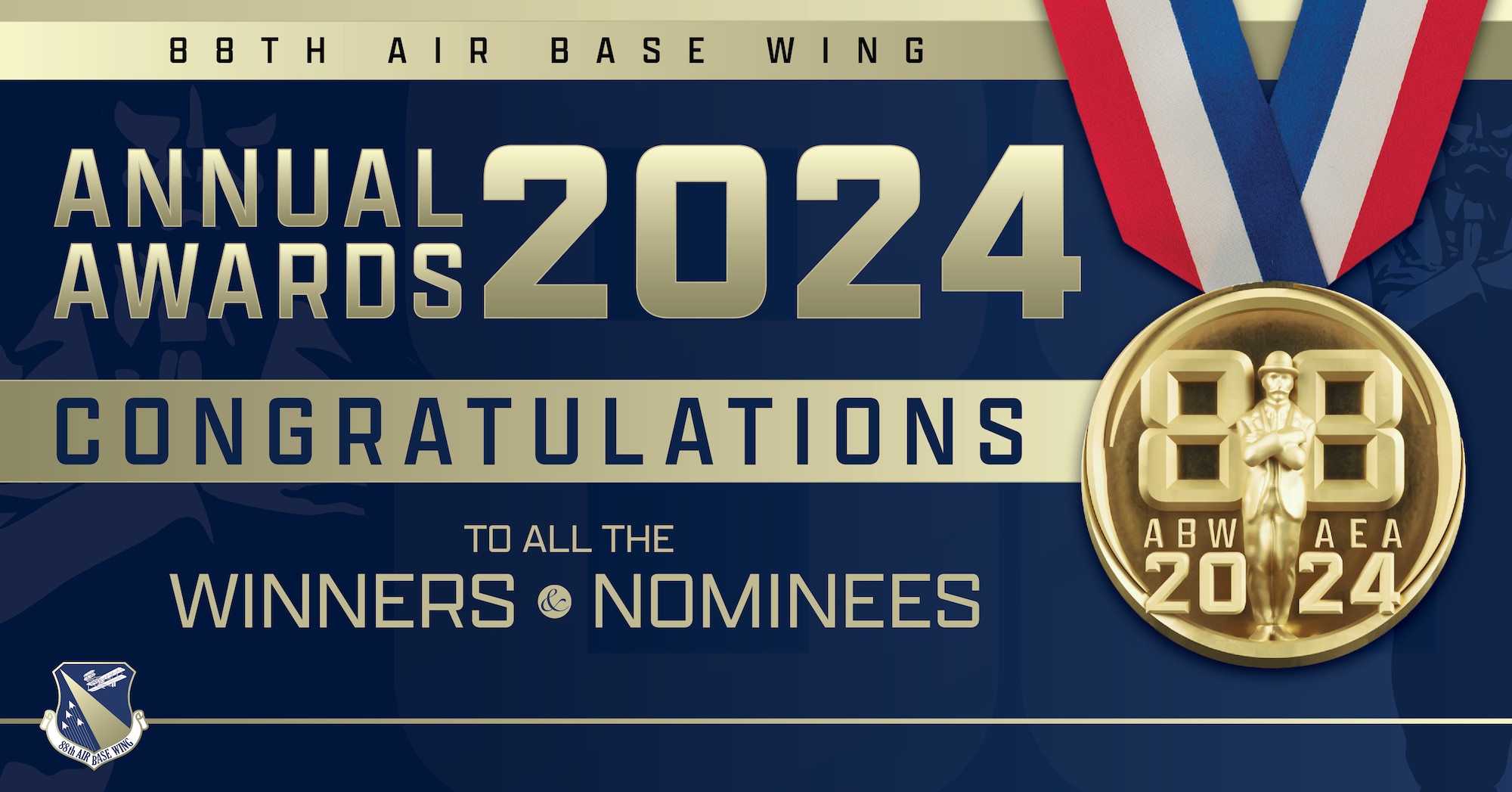 A graphic congratulating the winners and nominees of the 88th ABW 2024 Annual Excellence Awards.