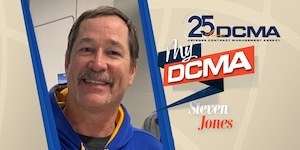 Photo of man smiling with graphic text on side reads "25th anniversary DCMA" "My DCMA Steven Jones"